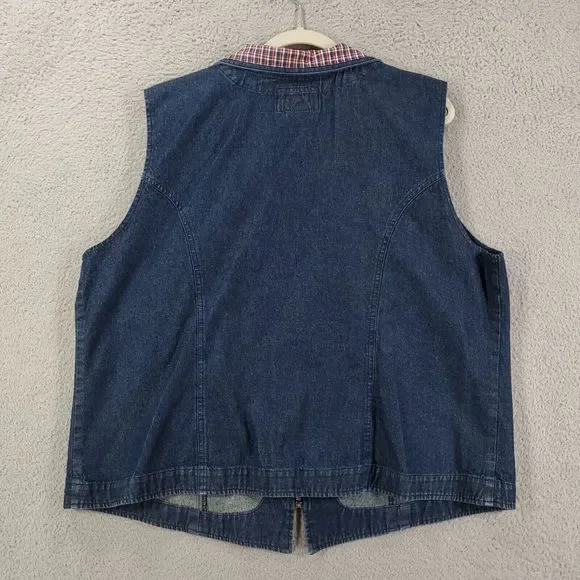 Vintage Riverchase Denim Vest Womens 20 Collared Plaid Collar Heart Zipper - Picture 9 of 11